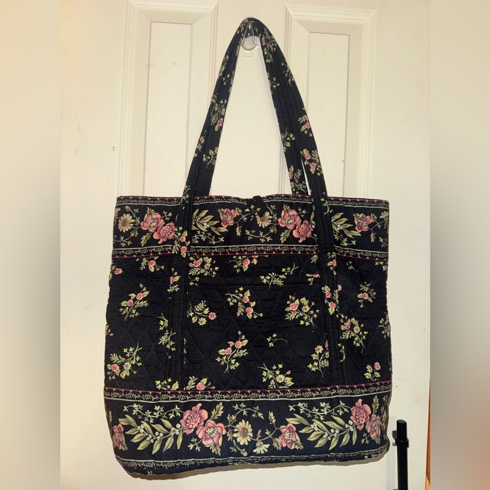 Floral Black Quilted Tote Bag